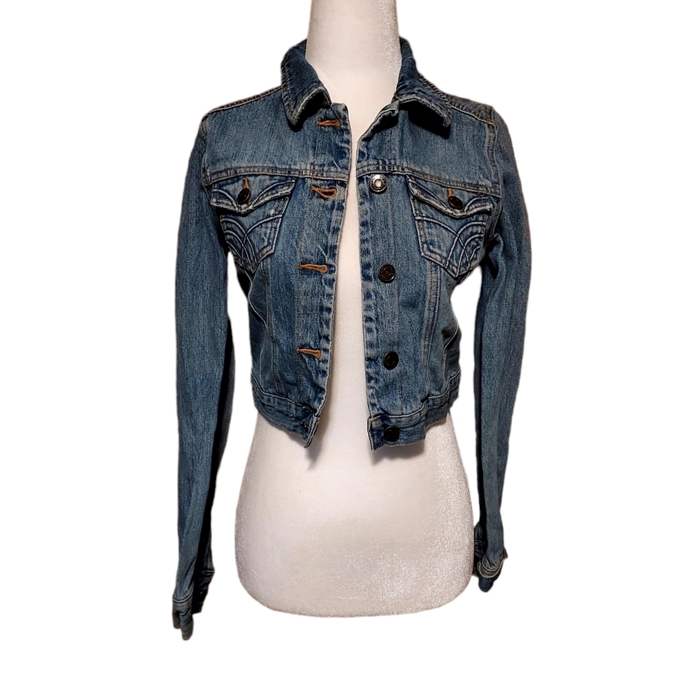 Hollister S Jean Jacket Shacket Half Jacket Denim Blue Jeans Button Fron…